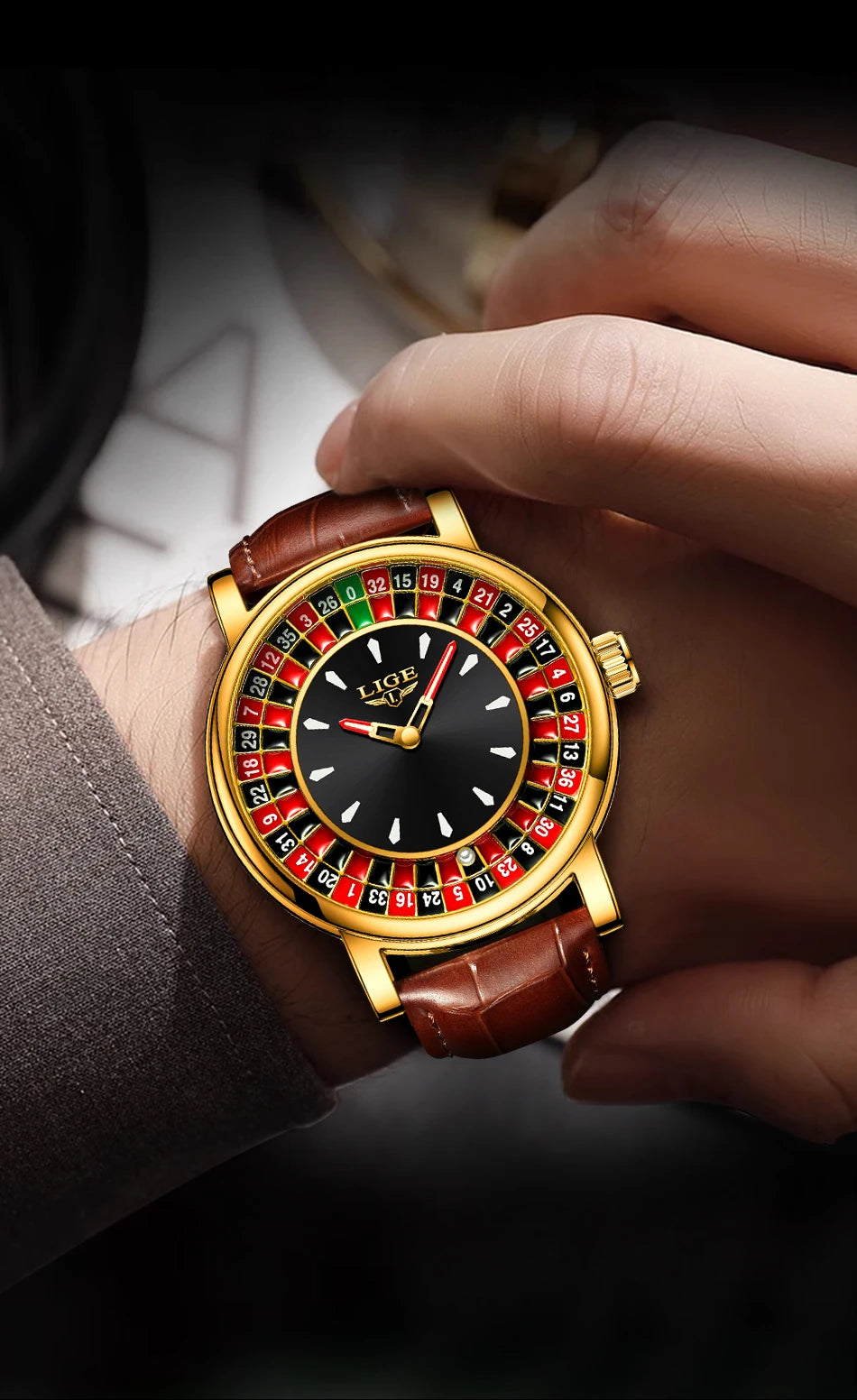 🎰 Roulette Luxury Men’s Watch – Casino Style Dial (Non-Spinning Design)
