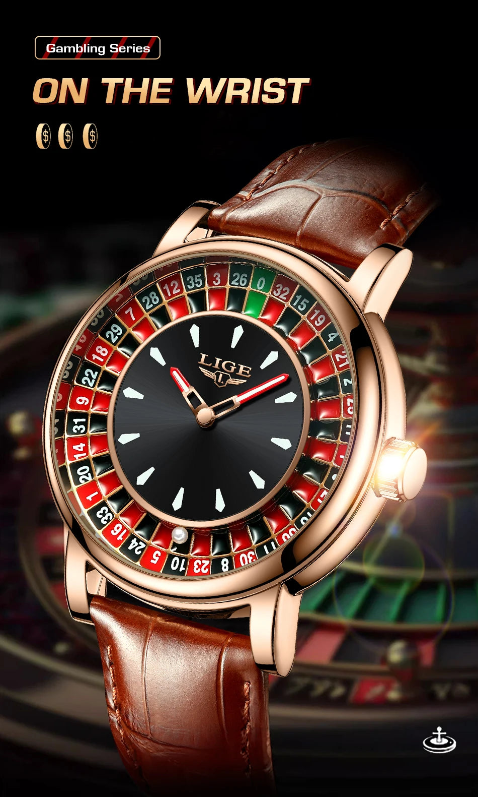 🎰 Roulette Luxury Men’s Watch – Casino Style Dial (Non-Spinning Design)