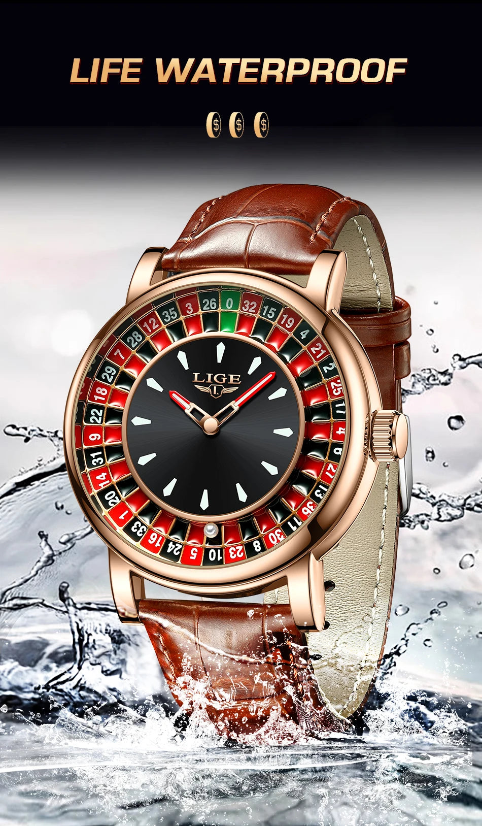 🎰 Roulette Luxury Men’s Watch – Casino Style Dial (Non-Spinning Design)