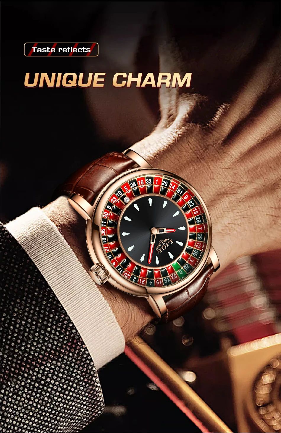 🎰 Roulette Luxury Men’s Watch – Casino Style Dial (Non-Spinning Design)