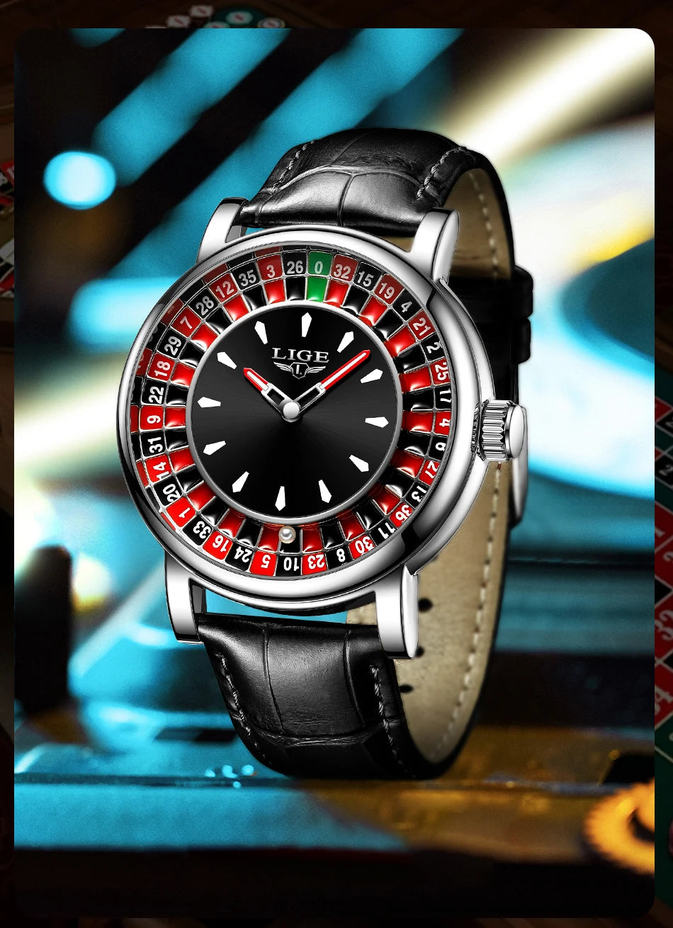 🎰 Roulette Luxury Men’s Watch – Casino Style Dial (Non-Spinning Design)