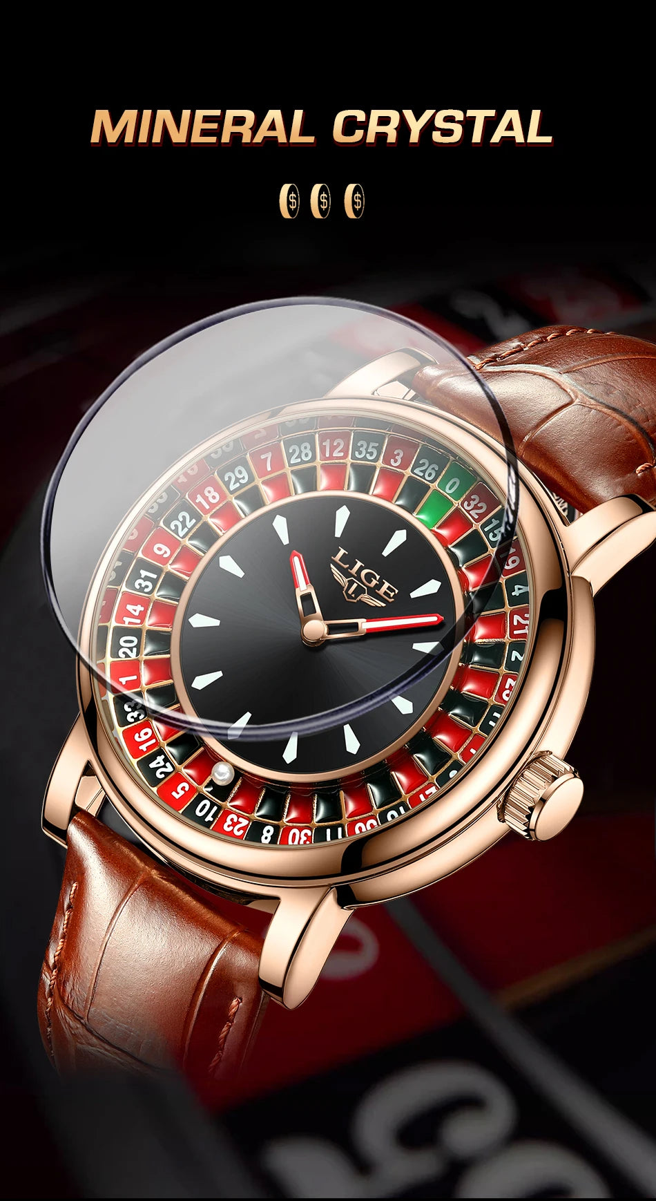 🎰 Roulette Luxury Men’s Watch – Casino Style Dial (Non-Spinning Design)