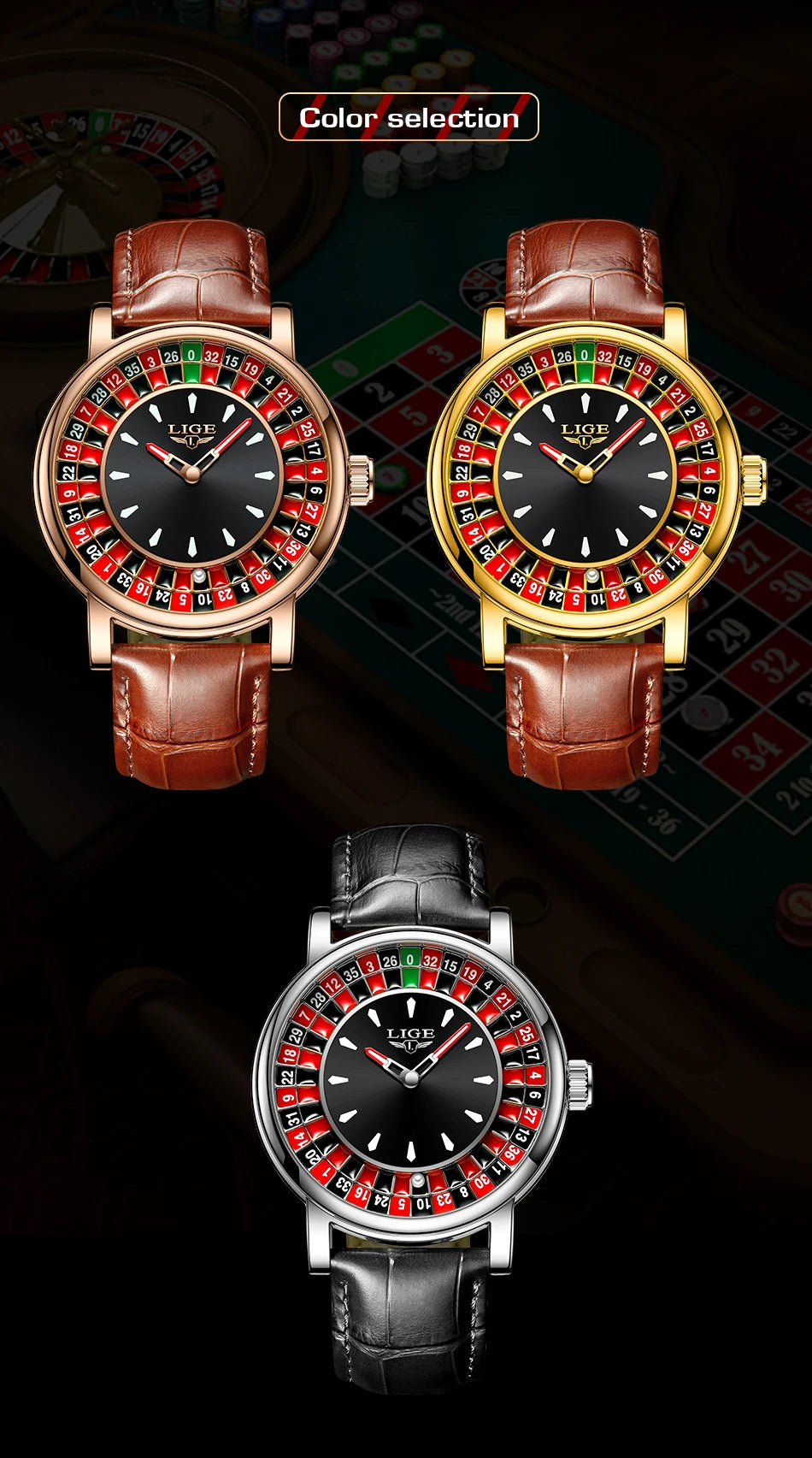 🎰 Roulette Luxury Men’s Watch – Casino Style Dial (Non-Spinning Design)