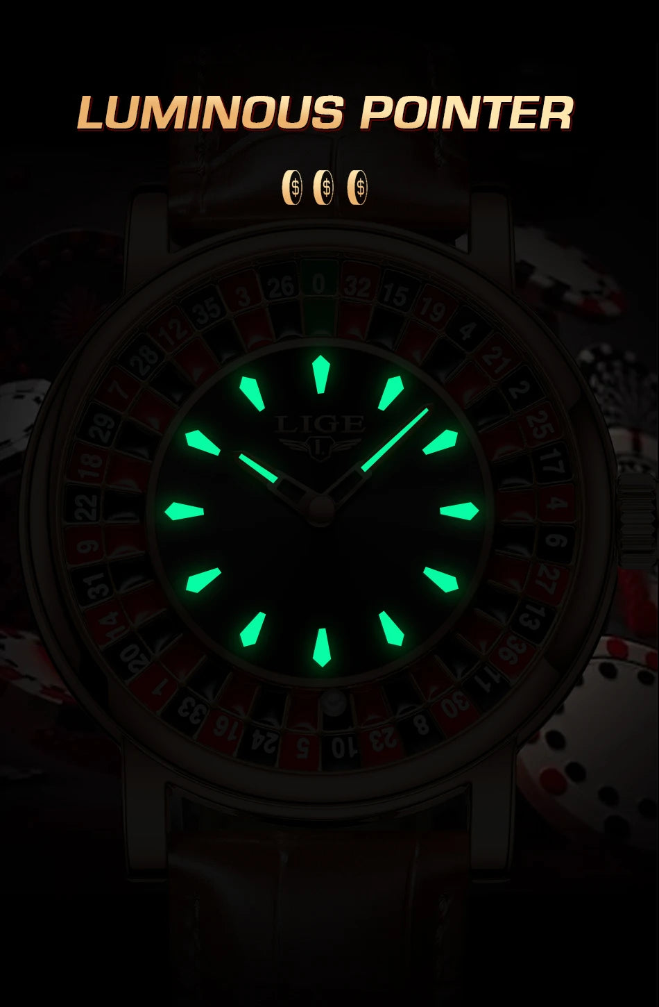 🎰 Roulette Luxury Men’s Watch – Casino Style Dial (Non-Spinning Design)