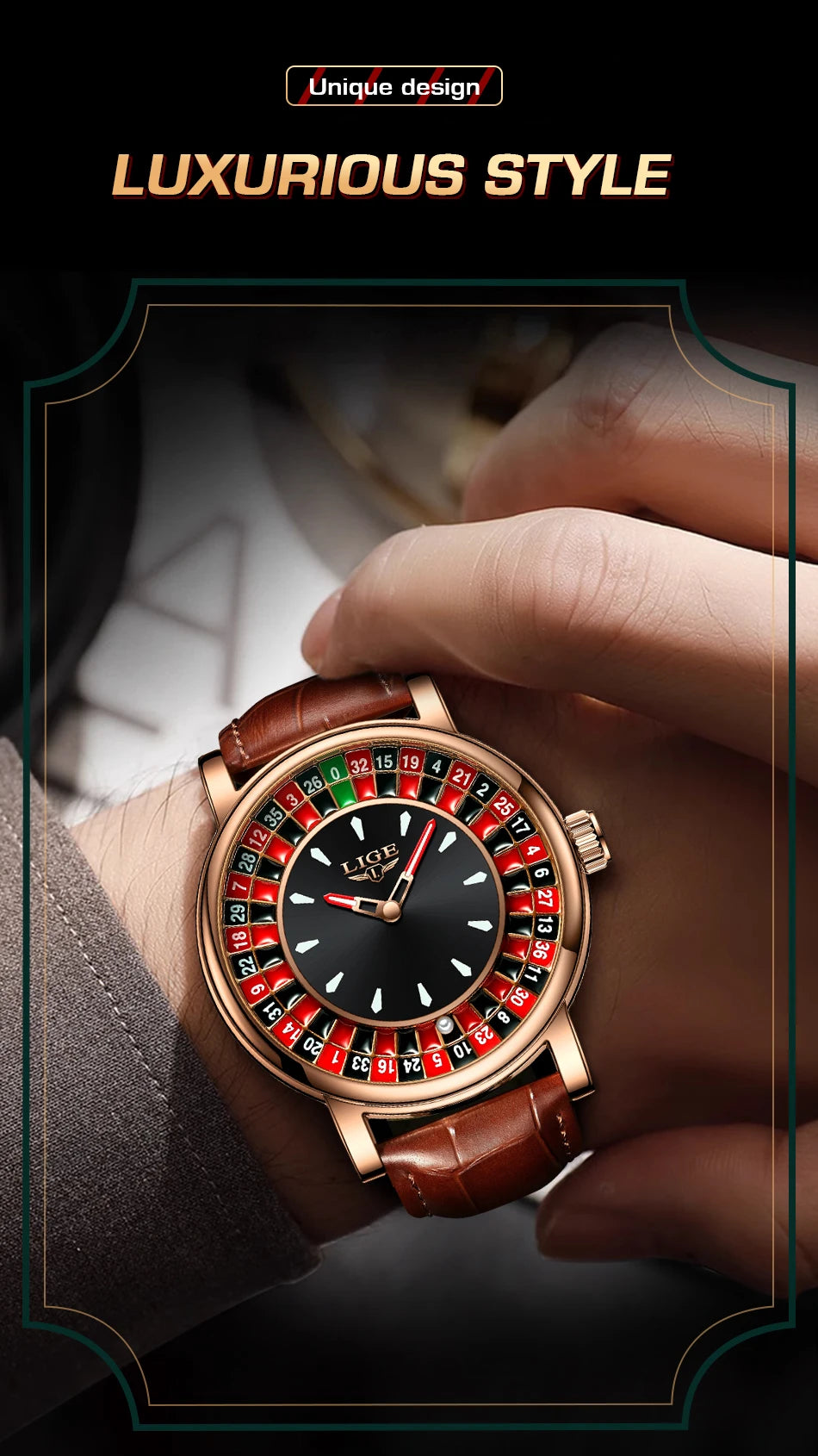🎰 Roulette Luxury Men’s Watch – Casino Style Dial (Non-Spinning Design)