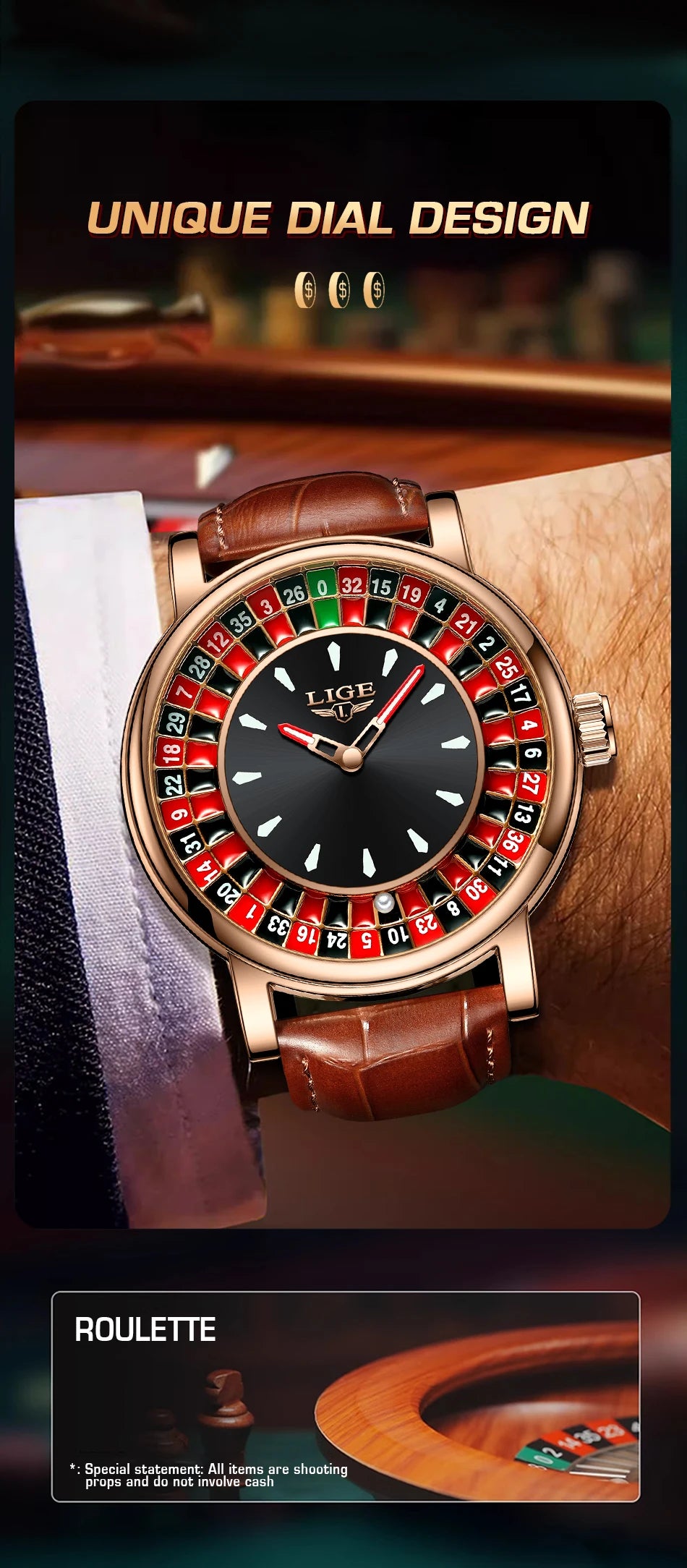 🎰 Roulette Luxury Men’s Watch – Casino Style Dial (Non-Spinning Design)
