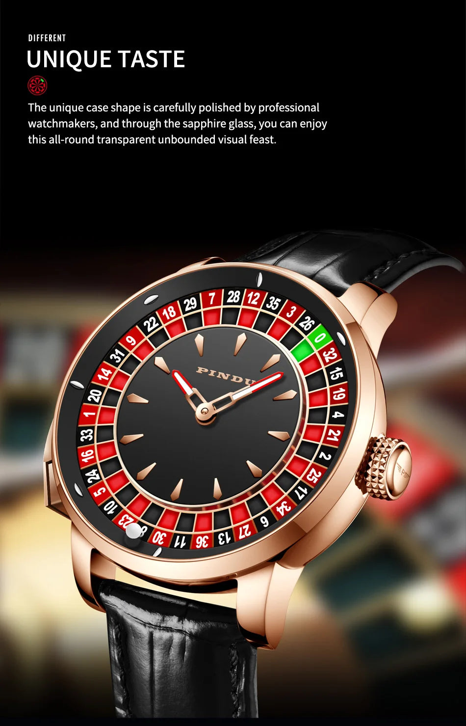 🎰 Roulette Mechanical Watch – Spinning Casino Game Dial
