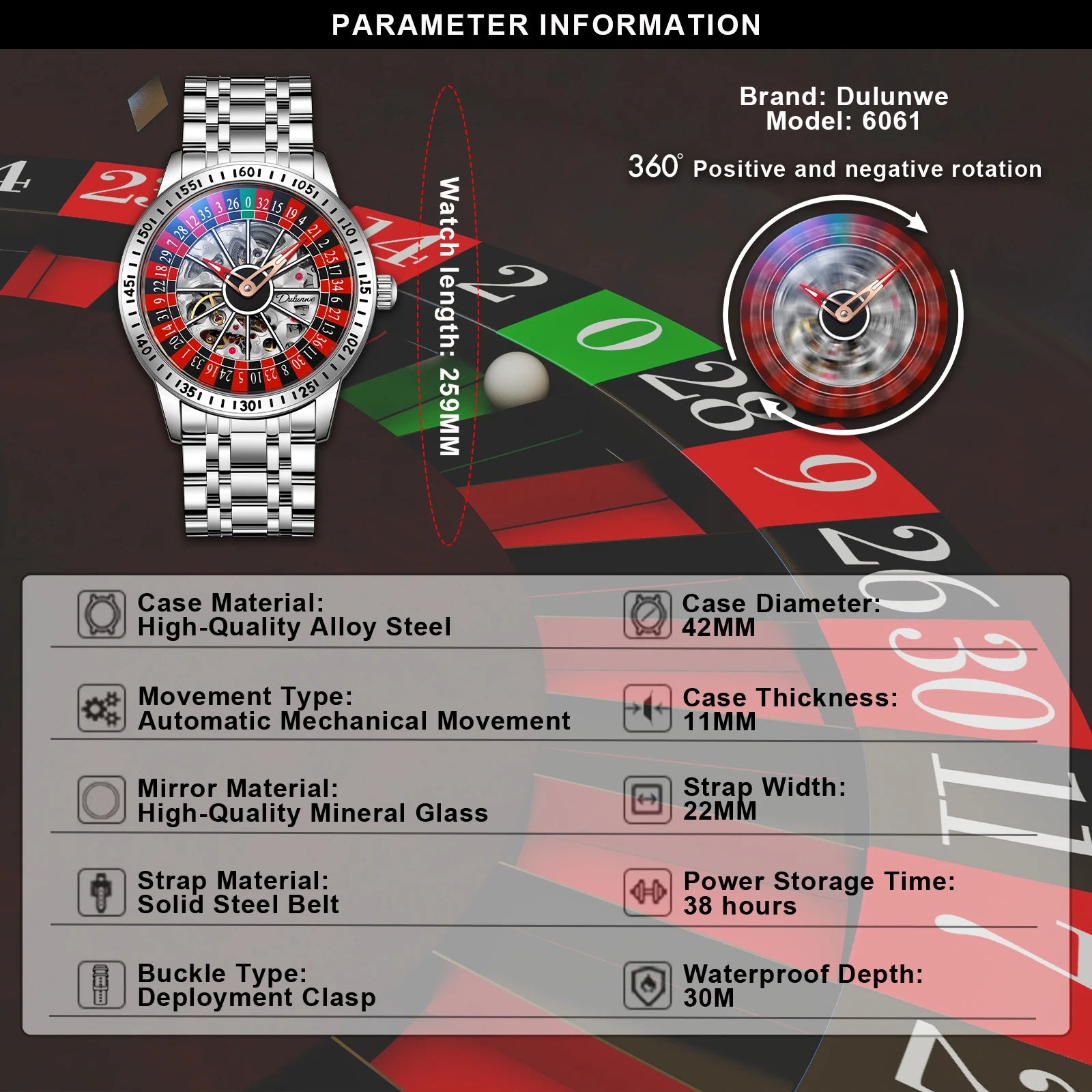 🎰 Roulette Automatic Mechanical Watch
